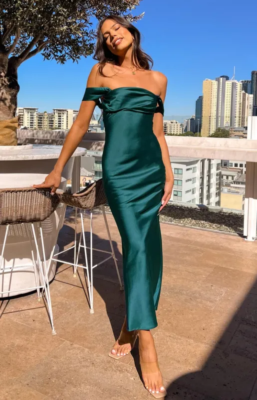 Ella Teal Off Shoulder Formal Maxi Dress sold by Beginning Boutique