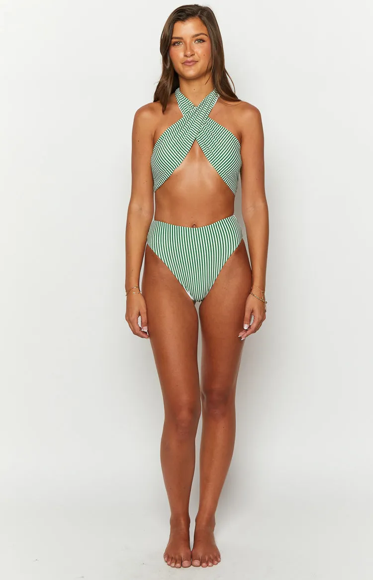 9.0 Swim Miss America Green Striped Halter Bikini Top sold by Beginning Boutique product image thumbnail 2