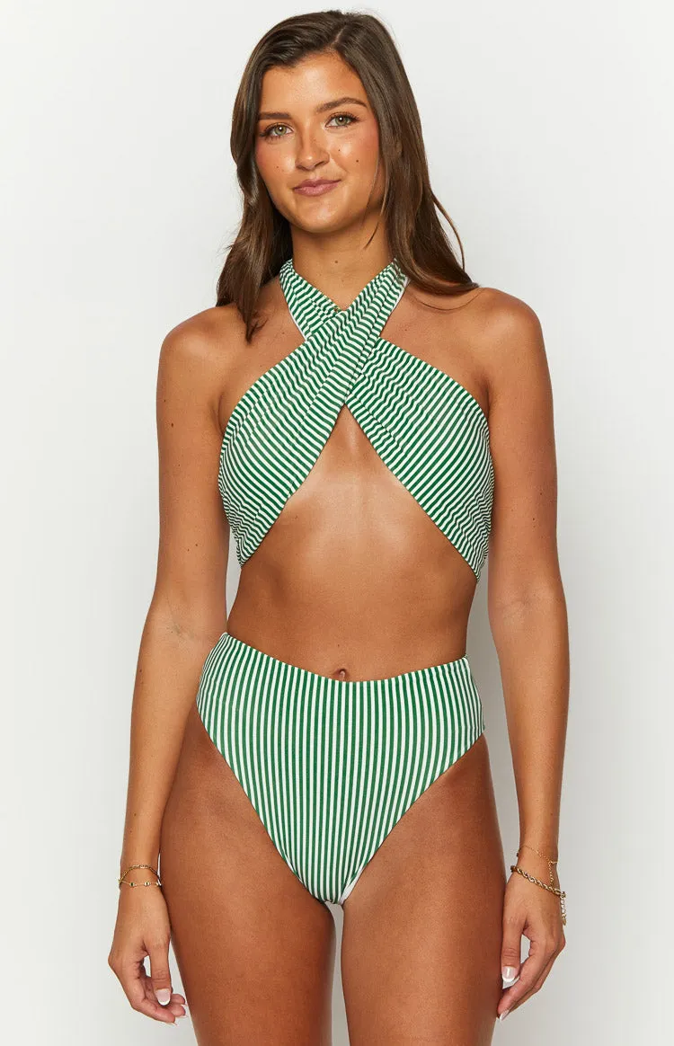 9.0 Swim Miss America Green Striped Halter Bikini Top sold by Beginning Boutique product image thumbnail 3