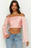 Darcie Pink Satin Long Sleeve Top sold by Beginning Boutique