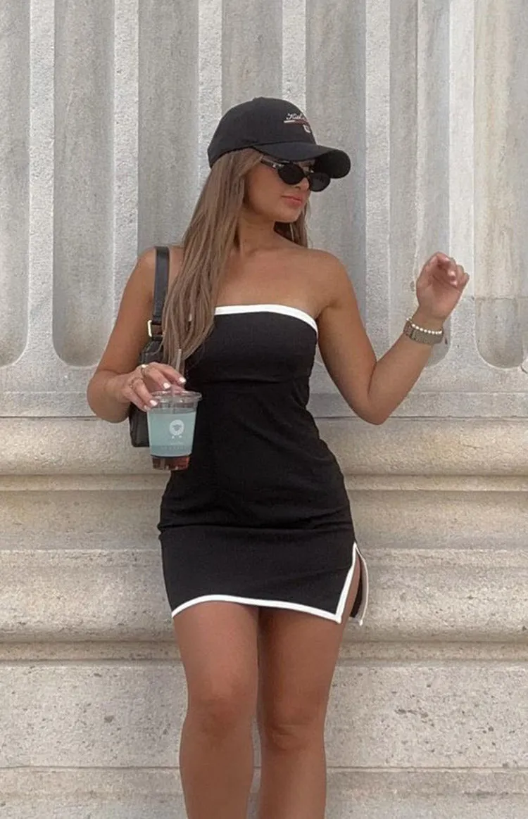 Lauren Black Contrast Strapless Mini Dress sold by Beginning Boutique