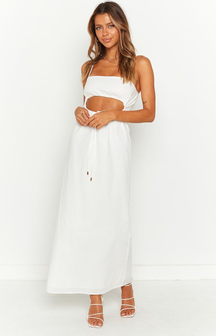 Zoey White Maxi Dress sold by Beginning Boutique