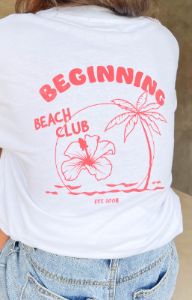 Beach Club White Print Oversized Tee sold by Beginning Boutique