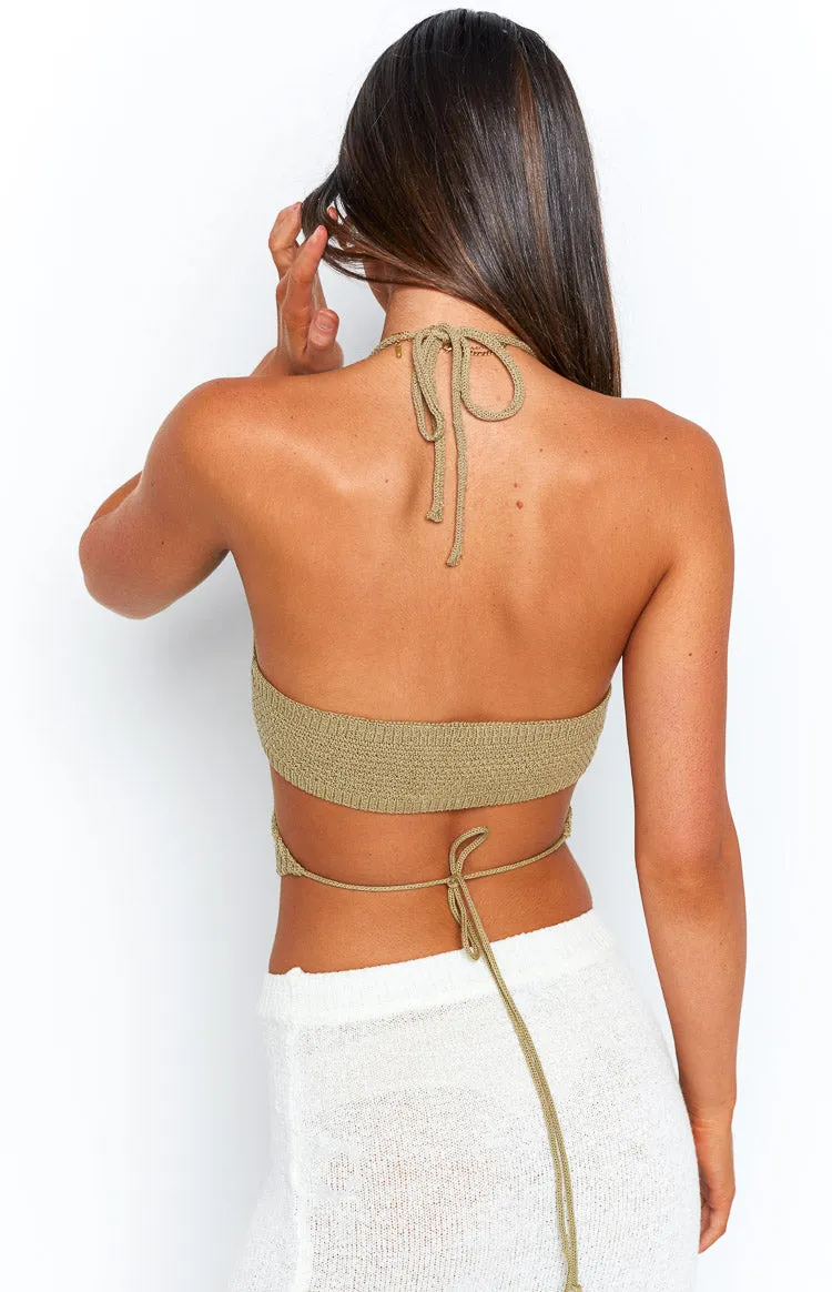 Opal Khaki Cut Out Crop Top sold by Beginning Boutique product image thumbnail 4