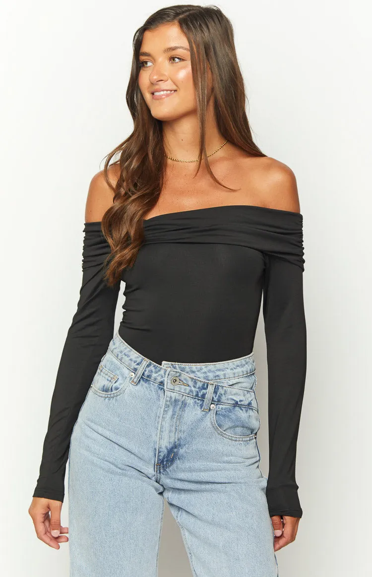 Phoenix Black Off Shoulder Bodysuit sold by Beginning Boutique