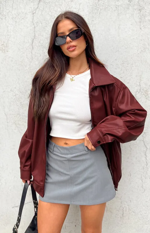 Abbi PU Red Bomber Jacket sold by Beginning Boutique