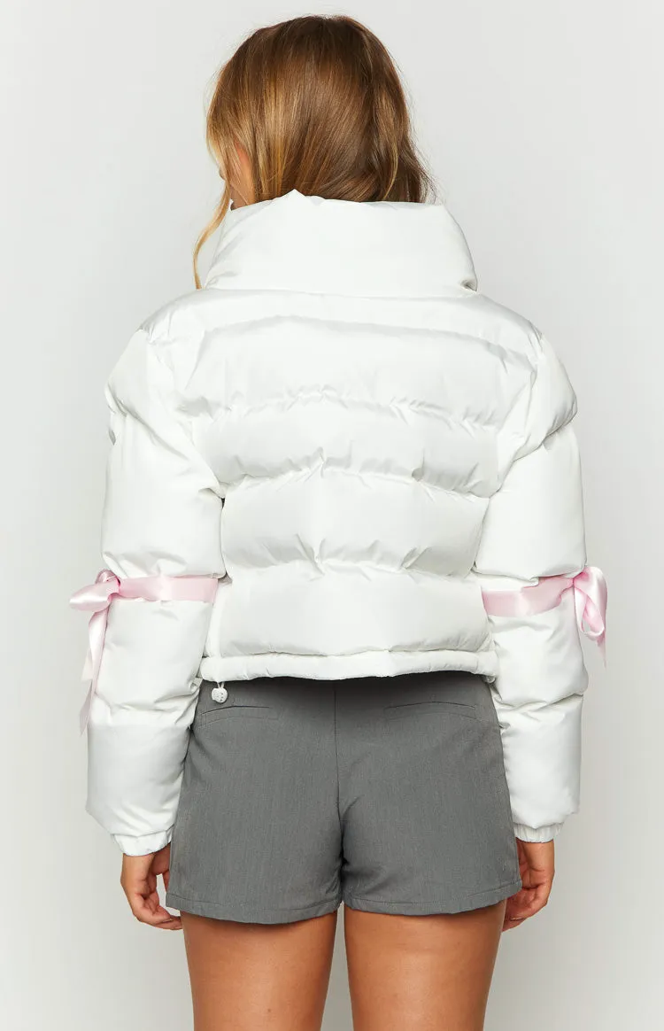 Polar White Bow Puffer Jacket sold by Beginning Boutique product image thumbnail 5