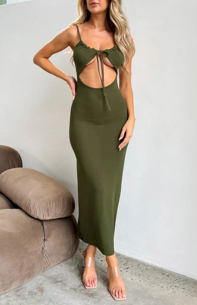 Kait Khaki Midi Dress sold by Beginning Boutique product image thumbnail 2