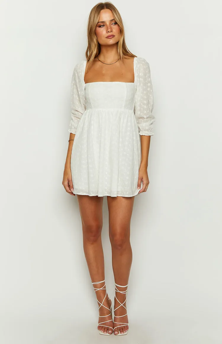 Rubi White Long Sleeve Broderie Mini Dress sold by Beginning Boutique product image thumbnail 2