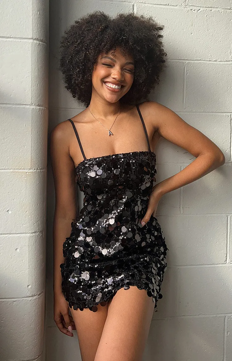 Radiant Black Sparkle Mini Dress sold by Beginning Boutique
