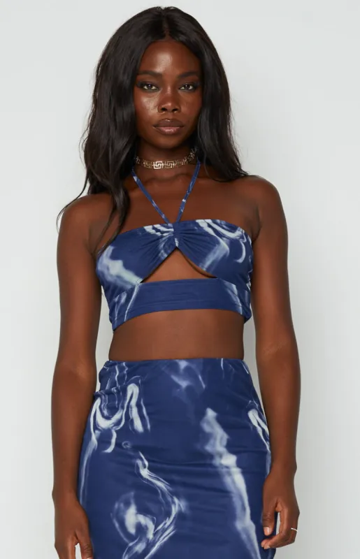 Brianna Navy Mesh Crop Top sold by Beginning Boutique