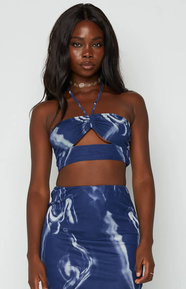 Brianna Navy Mesh Crop Top sold by Beginning Boutique