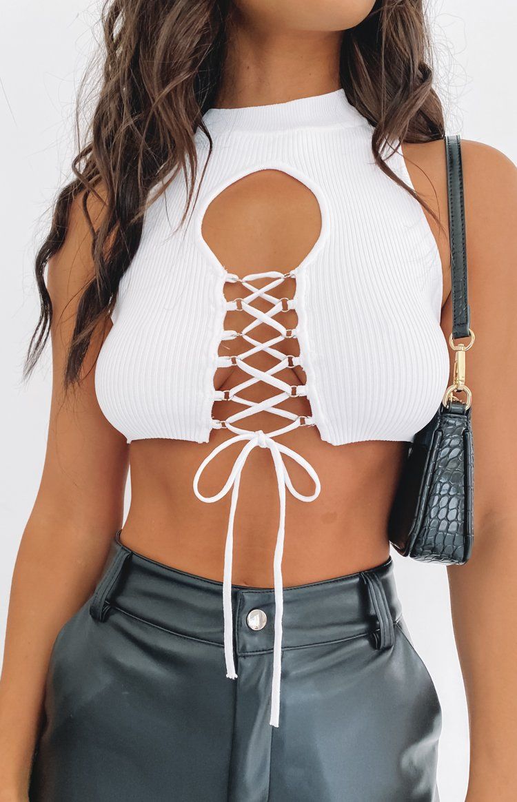 Naida Tie Up Top White sold by Beginning Boutique