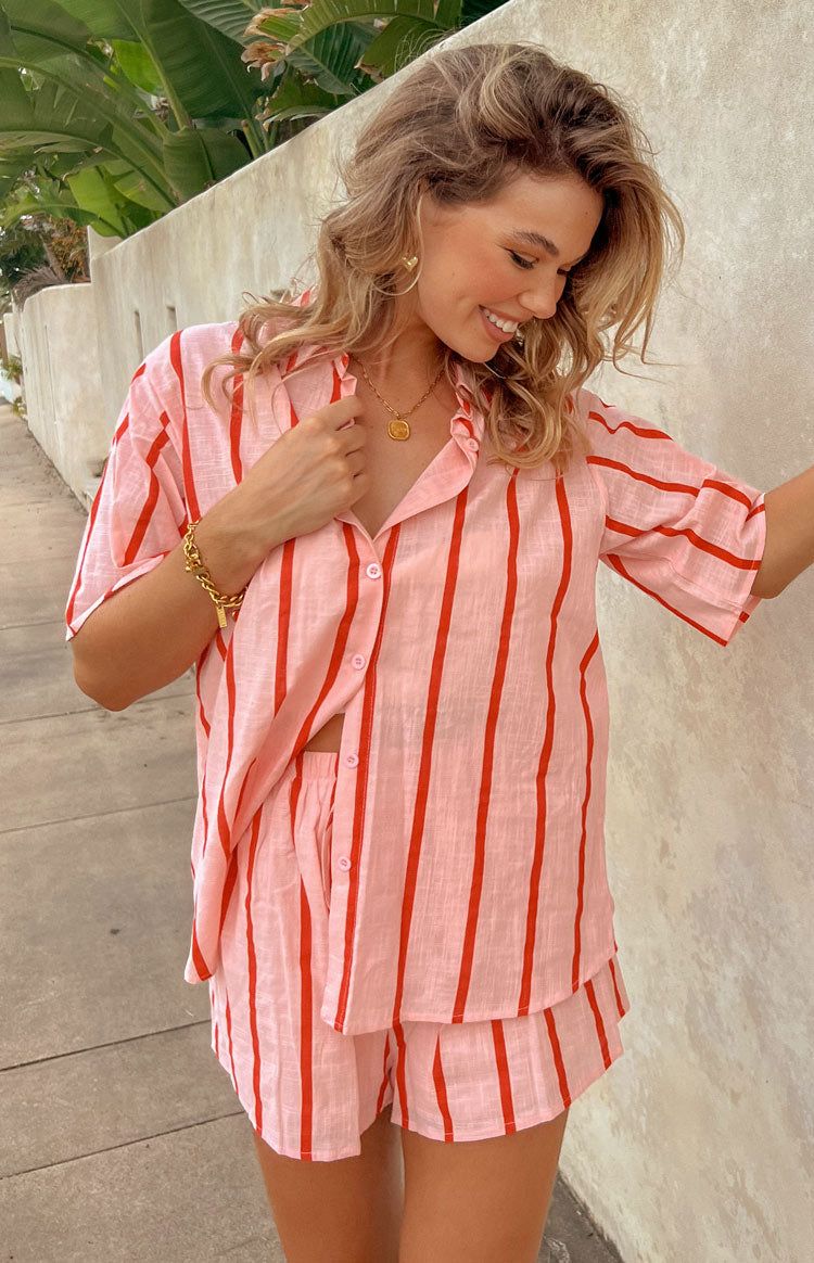 Evah Pink Stripe Shirt sold by Beginning Boutique