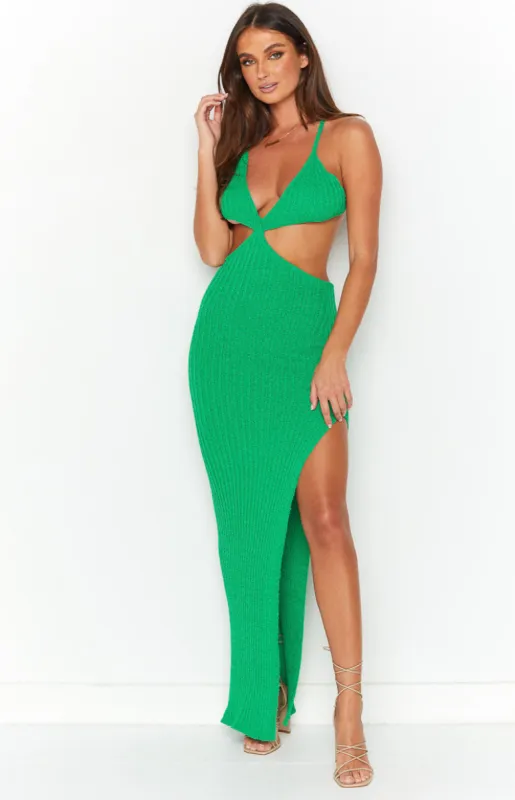 Hallie Teal Knit Cut Out Midi Dress sold by Beginning Boutique