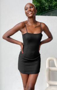 Cherie Black Linen Blend Mini Dress sold by Beginning Boutique
