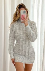 Xanthi Grey Roll Neck Sweater Mini Dress sold by Beginning Boutique
