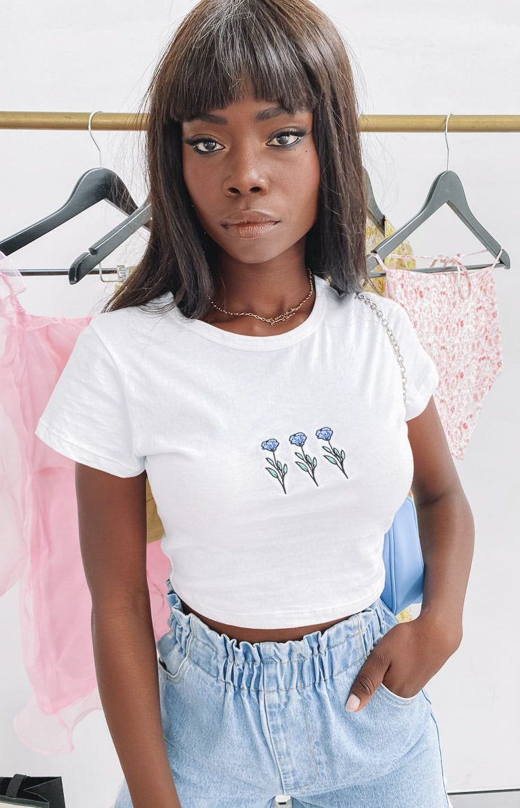 Three Flower Crop Tee White sold by Beginning Boutique product image thumbnail 3