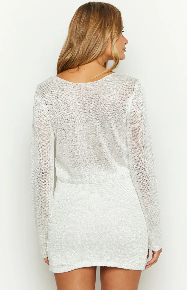 She's Glowing White Sequin Knit Mini Skirt sold by Beginning Boutique product image thumbnail 5