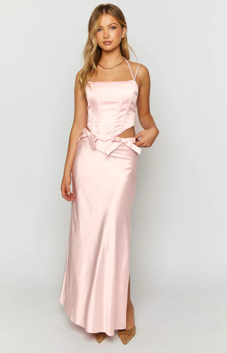 Azriel Pink Satin Bow Maxi Skirt sold by Beginning Boutique product image thumbnail 2