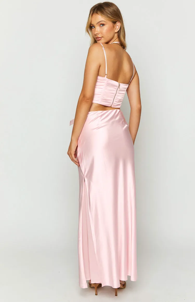 Azriel Pink Satin Bow Maxi Skirt sold by Beginning Boutique product image thumbnail 5