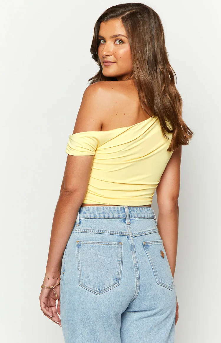 Limelight Drift Yellow Draped Off Shoulder Crop Top sold by Beginning Boutique product image thumbnail 5