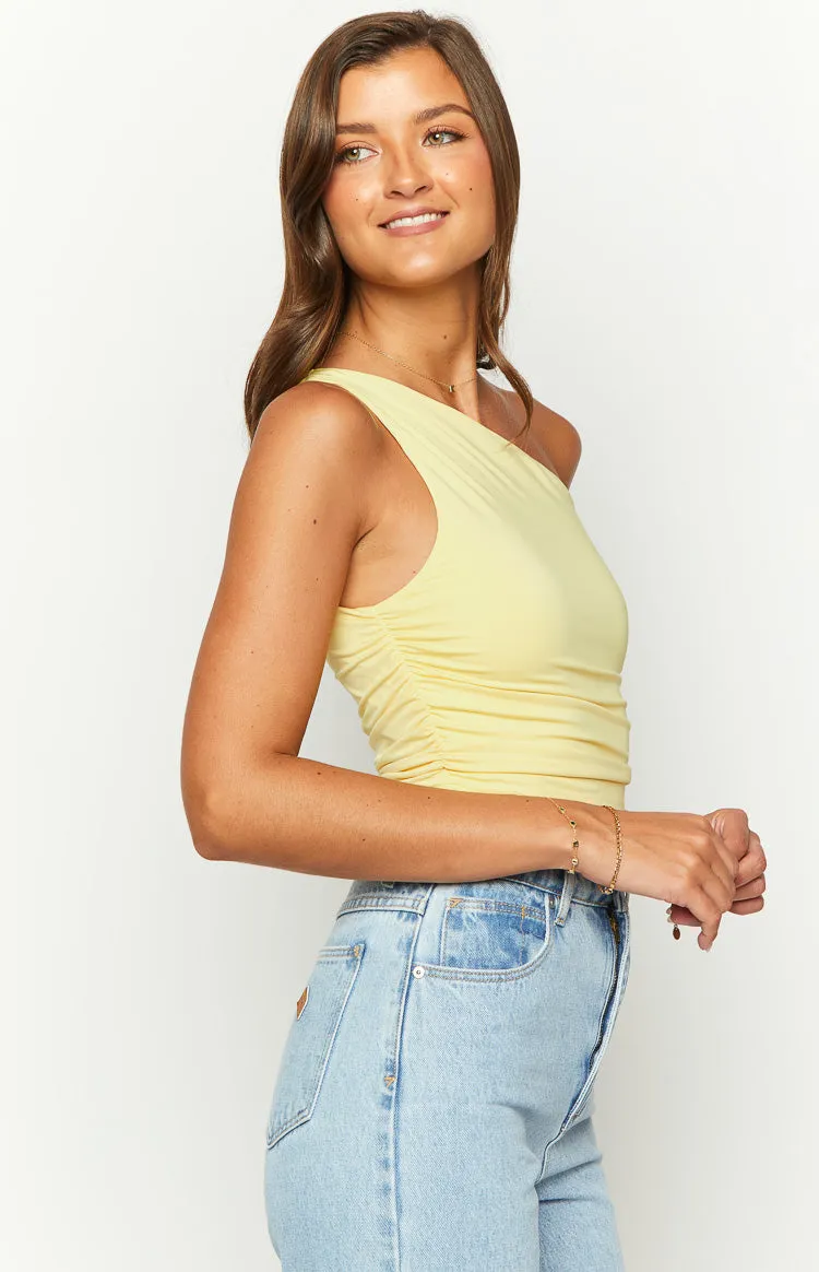 Limelight Drift Yellow Draped Off Shoulder Crop Top sold by Beginning Boutique product image thumbnail 4