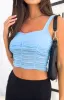 Dava Blue Mesh Ruched Top sold by Beginning Boutique