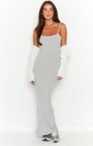 Melrose Light Grey Maxi Dress sold by Beginning Boutique