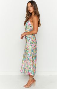 Ellri Floral Satin Midi Dress sold by Beginning Boutique