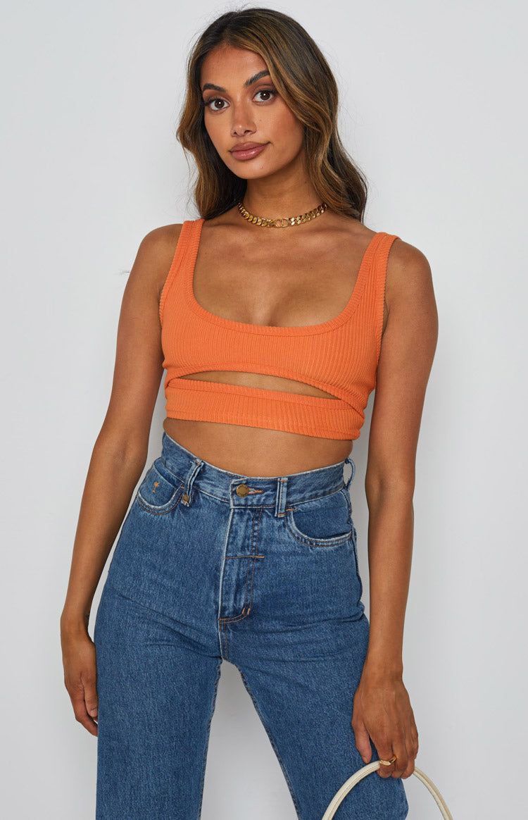 Trail Rib Crop Top Orange sold by Beginning Boutique