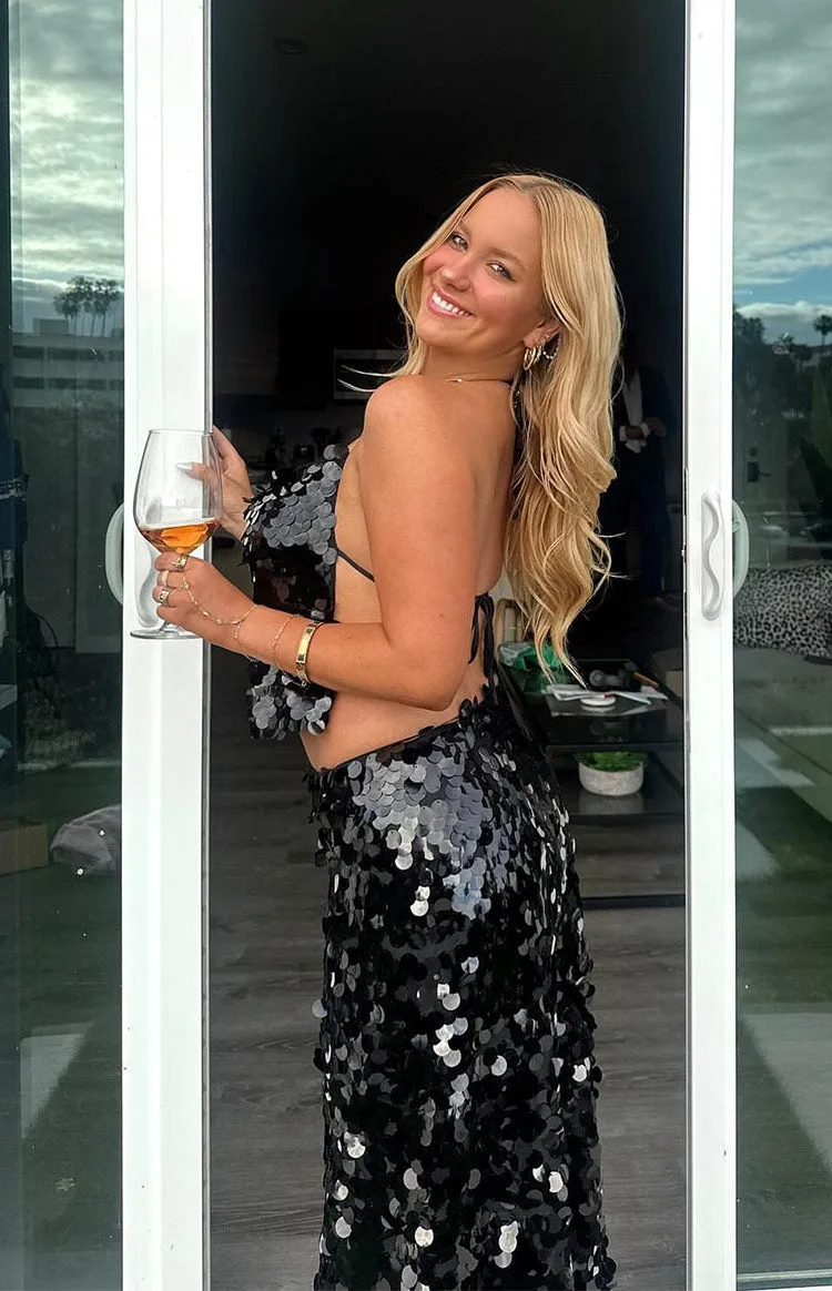 Genevieve Black Sequin Maxi Skirt sold by Beginning Boutique