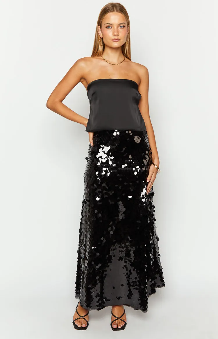 Genevieve Black Sequin Maxi Skirt sold by Beginning Boutique product image thumbnail 4