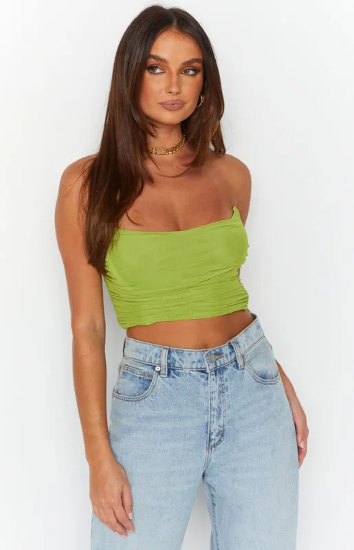 Azalea Green Ruched Corset Top sold by Beginning Boutique
