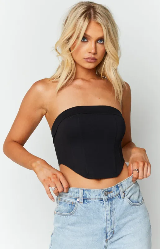 Bobbi Black Strapless Corset Top sold by Beginning Boutique
