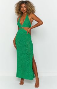 Julia Green Crochet Halter Midi Dress sold by Beginning Boutique