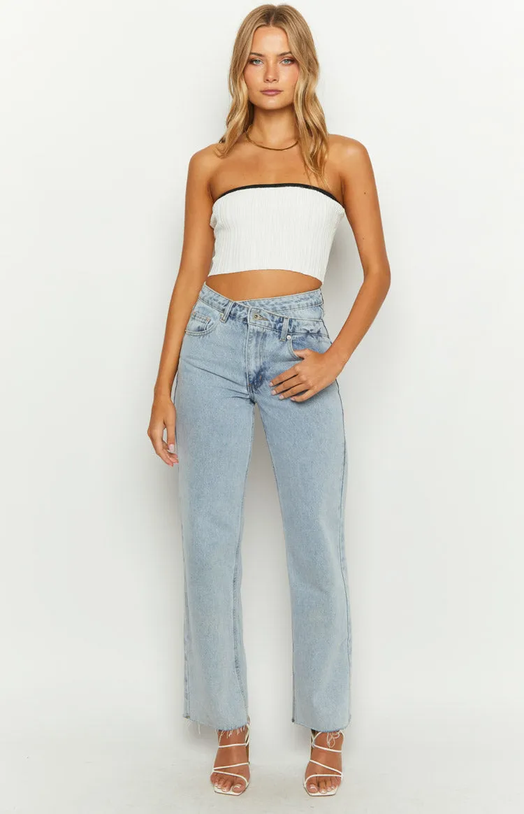 Pia White Contrast Bind Knit Tube Top sold by Beginning Boutique product image thumbnail 3