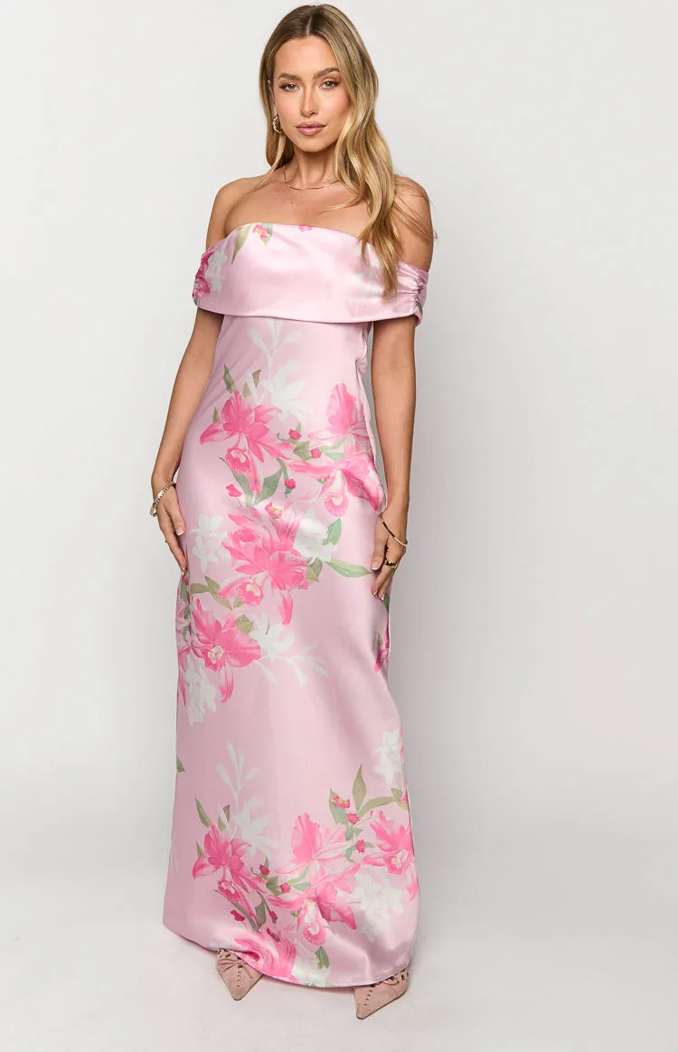 Seraphina Pink Floral Print Off The Shoulder Maxi Dress sold by Beginning Boutique product image thumbnail 3