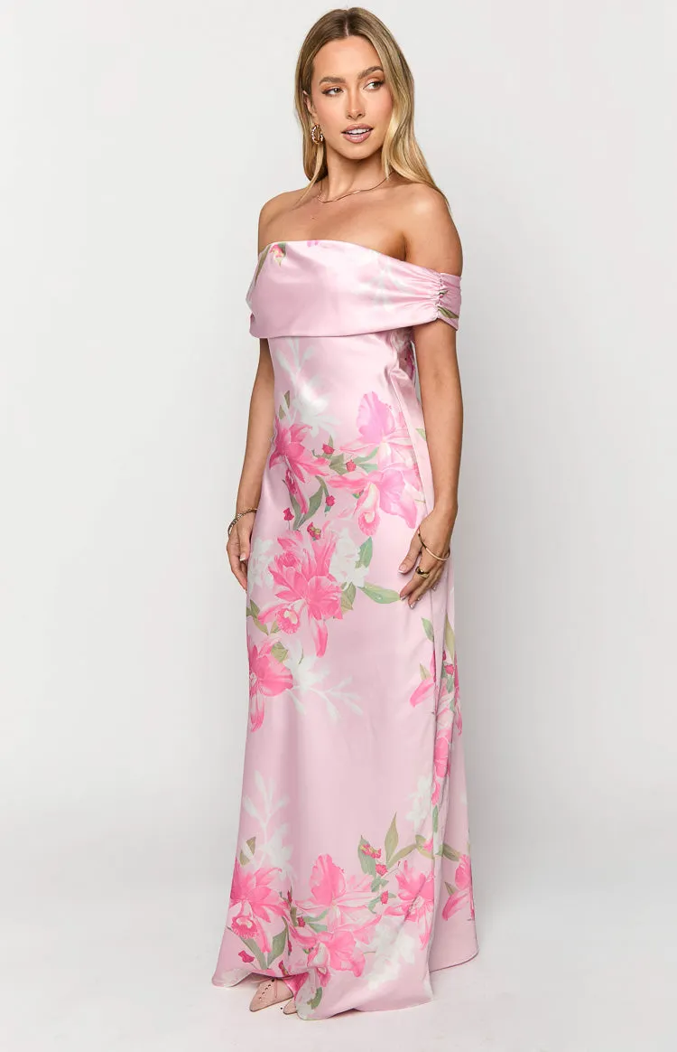 Seraphina Pink Floral Print Off The Shoulder Maxi Dress sold by Beginning Boutique product image thumbnail 4