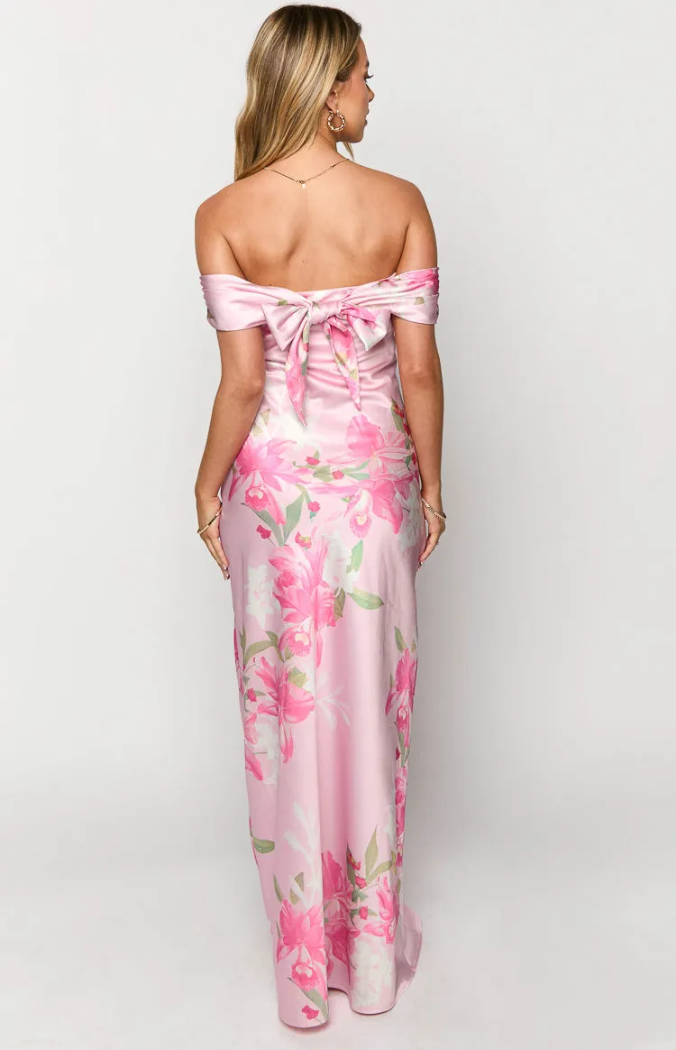 Seraphina Pink Floral Print Off The Shoulder Maxi Dress sold by Beginning Boutique product image thumbnail 5