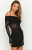Sky Black Mesh Off Shoulder Top sold by Beginning Boutique
