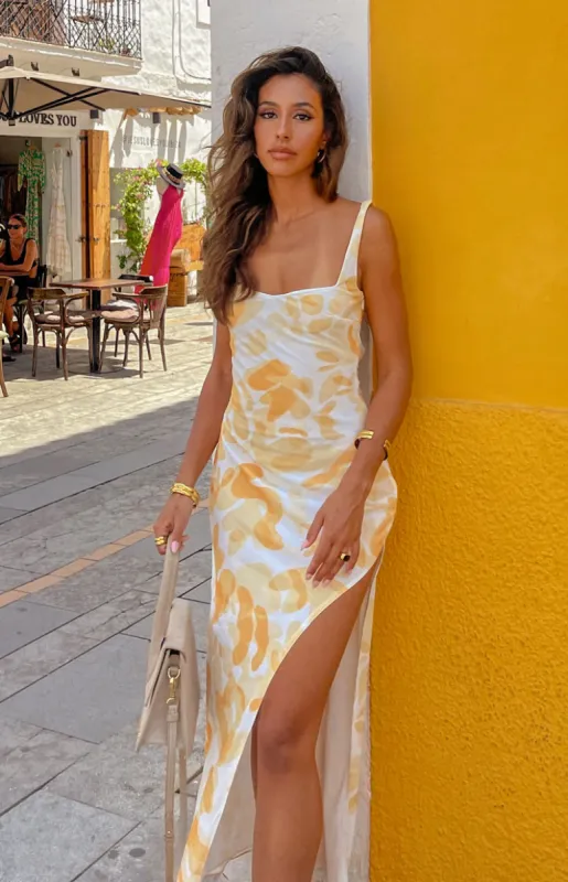 Cameron Yellow Print Maxi Dress sold by Beginning Boutique