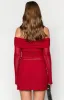 Sky Red Mesh Off Shoulder Top sold by Beginning Boutique
