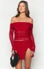 Sky Red Mesh Off Shoulder Top sold by Beginning Boutique