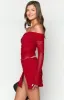 Sky Red Mesh Off Shoulder Top sold by Beginning Boutique