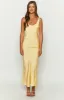 Carnation Yellow Satin Maxi Dress sold by Beginning Boutique