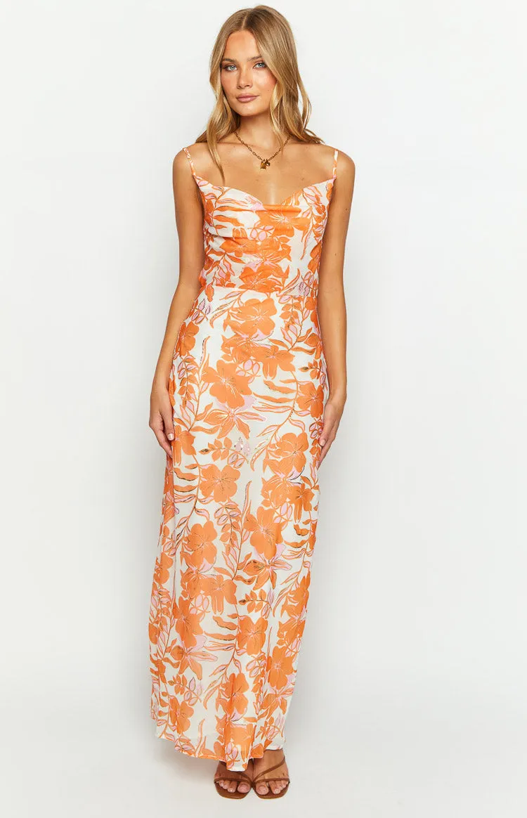Cambri Orange Floral Chiffon Maxi Dress sold by Beginning Boutique product image thumbnail 3
