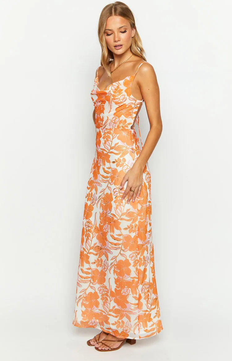 Cambri Orange Floral Chiffon Maxi Dress sold by Beginning Boutique product image thumbnail 4