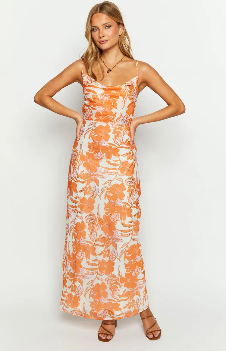 Cambri Orange Floral Chiffon Maxi Dress sold by Beginning Boutique product image thumbnail 2