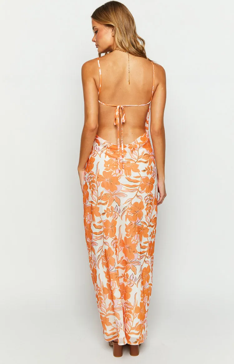 Cambri Orange Floral Chiffon Maxi Dress sold by Beginning Boutique product image thumbnail 5